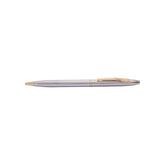 Silver pen with gold accents on a white background