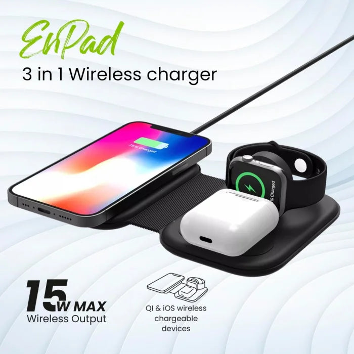 EVM Black Enpad 3 in 1 Wireless Charging Station EK10190