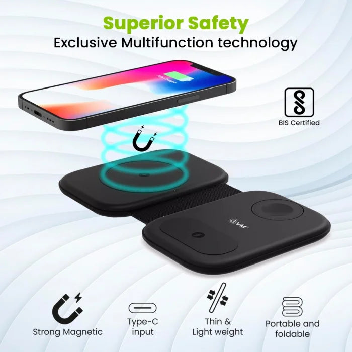 EVM Black Enpad 3 in 1 Wireless Charging Station EK10190