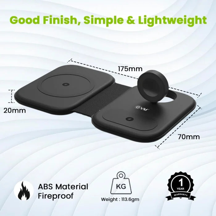 EVM Black Enpad 3 in 1 Wireless Charging Station EK10190