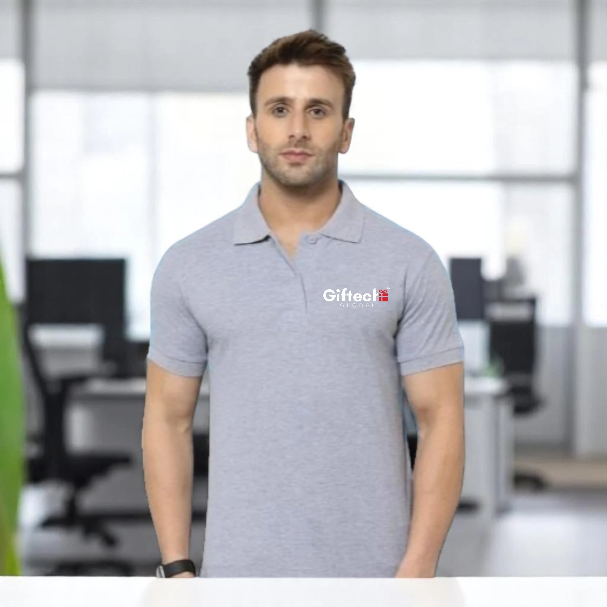 Youth Vibe Polo T-shirt with Embroidered Logo Grey Melange