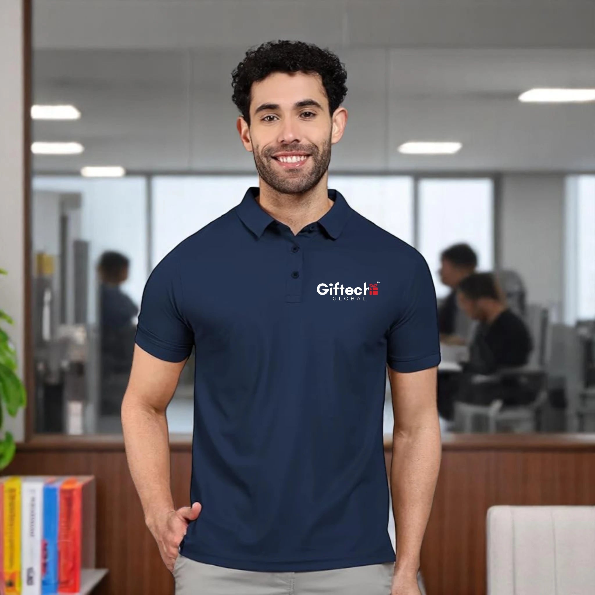 Youth Vibe Polo T-shirt with Embroidered Logo Navy Blue Melange