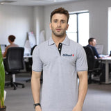 Men's Tipped Elegance Polo T-shirt with Embroidered Logo Grey Melange with Black