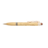 Gold pen with decorative elements on a white background