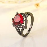 Scarlet Love Ring featuring a heart-shaped red CZ stone on a rhodium-plated brass band, perfect for Valentine’s Day or promise gifts.
