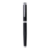 Black pen with silver accents on a white background