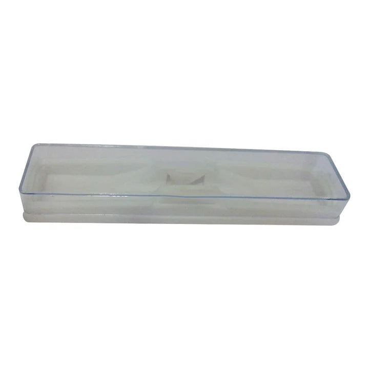 Clear plastic tray on a white background