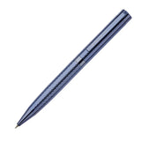 Blue pen with a metallic finish on a white background