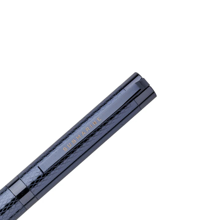 Metallic pen with 'Submarine' branding on a white background