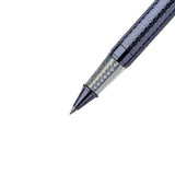 Silver pen with a textured grip on a white background