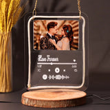 Personalized Spotify Hanging Valentine Frame with custom photo and song title 'Love Forever', 6x6 inch acrylic decor for romantic home display.