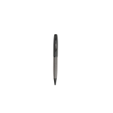 Black pen with textured grip on a white background