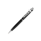Black pen with decorative elements on a white background