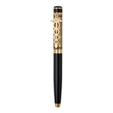 Purple lighter with a gold and silver cap on a white background