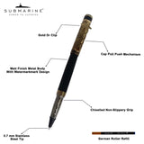 Detailed diagram of a pen with labeled features on a white background, featuring the Submarine brand.