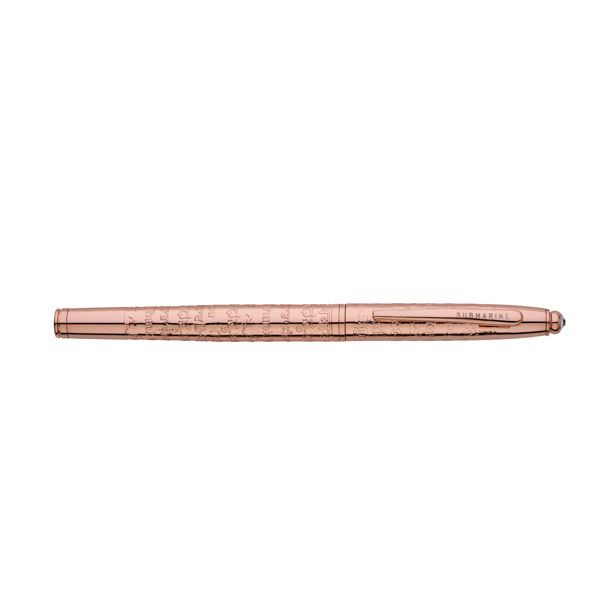 Rose gold pen on a white background