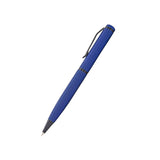 Blue pen with black accents on a white background