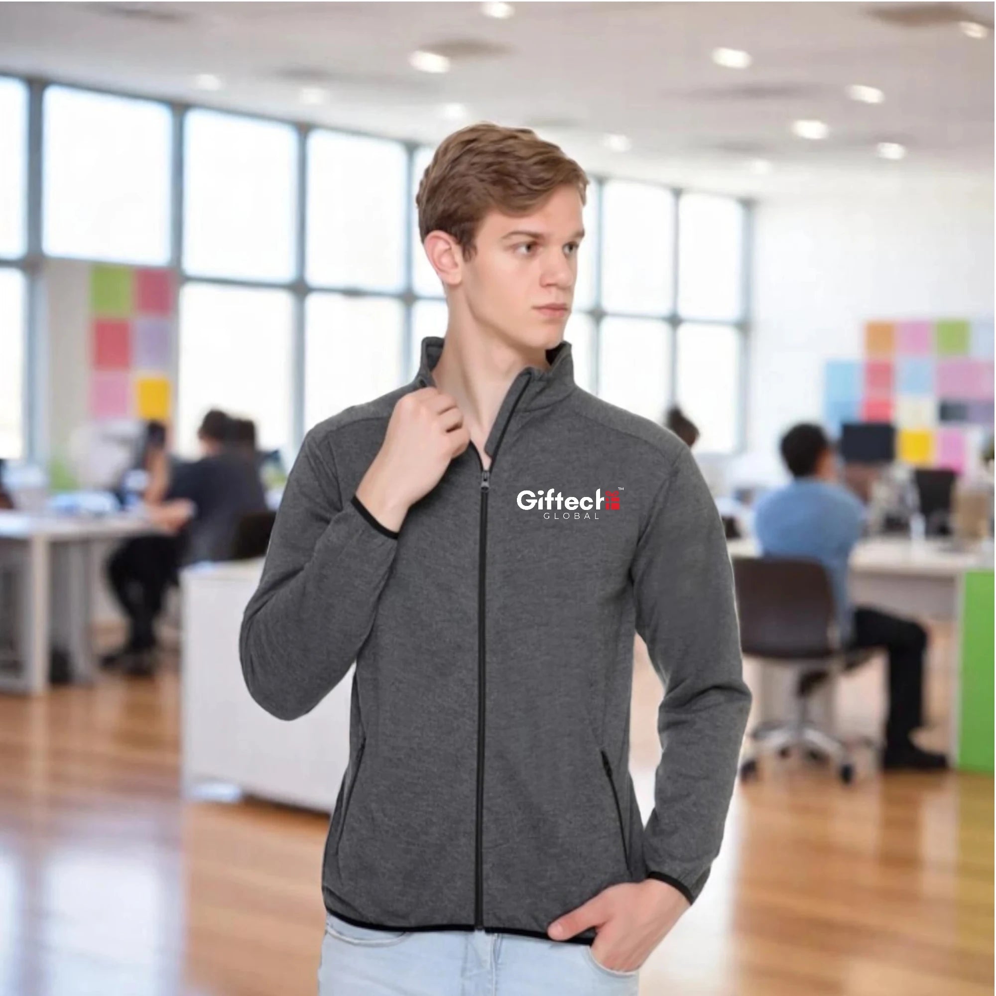North Pole High Neck Zippered Jacket with embroidered logo Gray