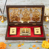 Laxmi, Ganesha, Saraswati Gold & Silver Plated Charan Paduka in Box