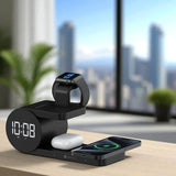 Black multi-device charging station with digital clock