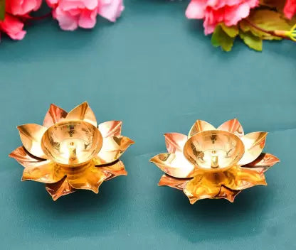 Luminous Brass Leaf Diya in a box