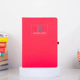Red Fluct PRO A5 Diary - Work Diary | Track Goals, Stay Organized with customizable logo area, pen loop, and sleek red cover for office use.