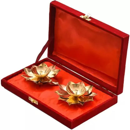 Luminous Brass Leaf Diya in a box