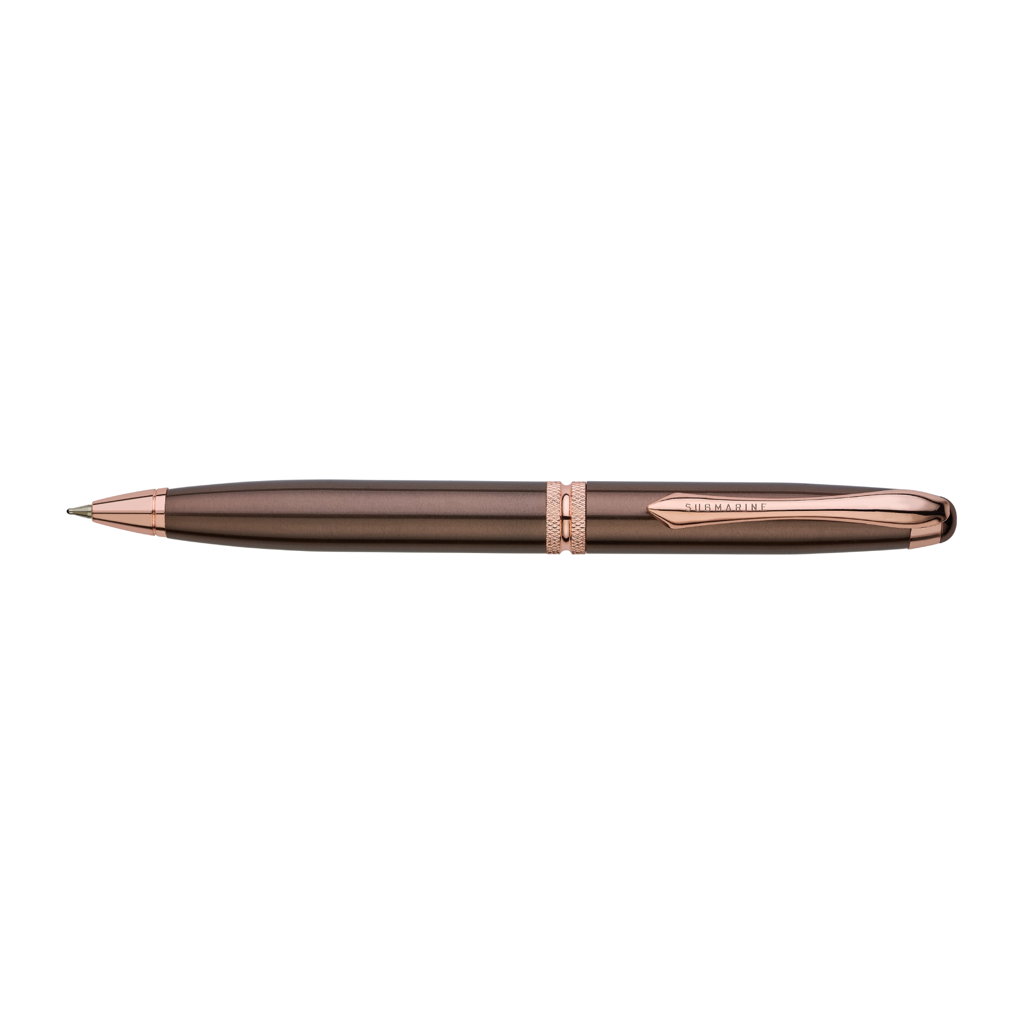 Rose gold pen on a white background