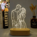 Celebrate love with a personalized LED hologram lamp featuring a custom couple image, acrylic design and wooden base. Perfect for Valentine's Day.