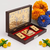 Laxmi, Ganesha, Saraswati Gold & Silver Plated Charan Paduka in Box