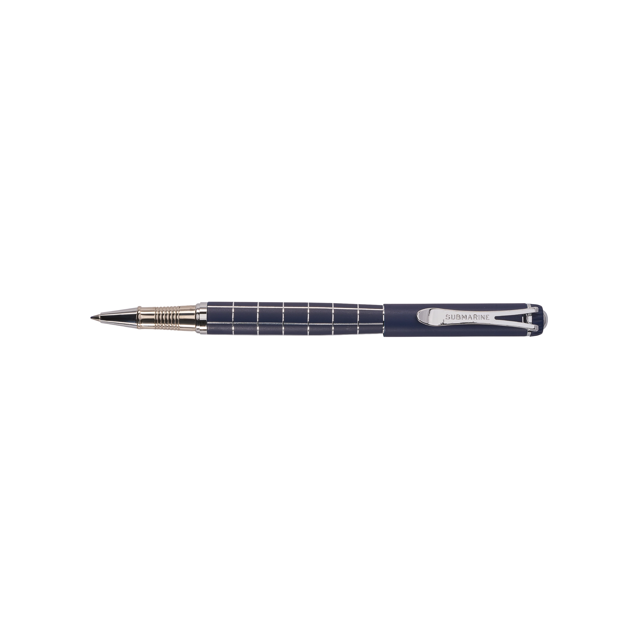 Pen with a metallic finish on a white background