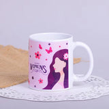 Women's Day mug with floral and silhouette design