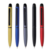 Five stylus pens in different colors on a white background
