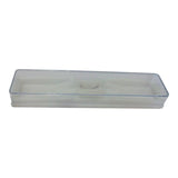 Clear plastic tray on a white background