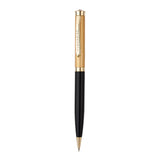 Pen with gold and black design on a white background