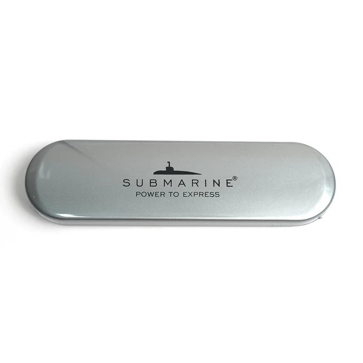 Silver rectangular case with 'Submarine' branding on a white background