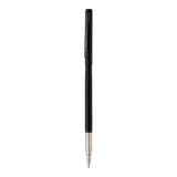 Black pen with silver clip on a white background