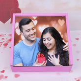 Personalized pink pendant gift box featuring a happy couple with a red gift box, perfect for Valentine's Day or romantic occasions.