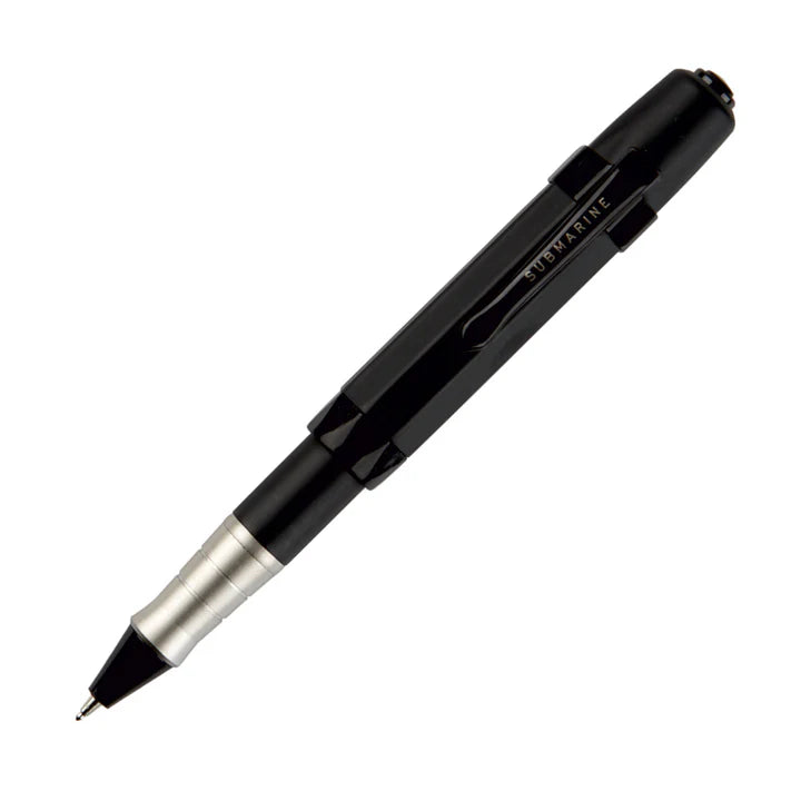 Black baseball bat with a logo on a white background