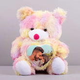 Embrace The Love Personalized Photo Teddy Bear in 1-foot size with pastel fur and custom heart-shaped photo, ideal for Valentine's Day gifting.