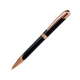 Black pen with rose gold accents on a white background