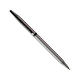 Silver pen with black accents on a white background