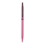 Pink pen with a black clip on a white background