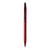 Red pen with black accents on a white background