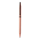 Rose gold pen with black accents on a white background