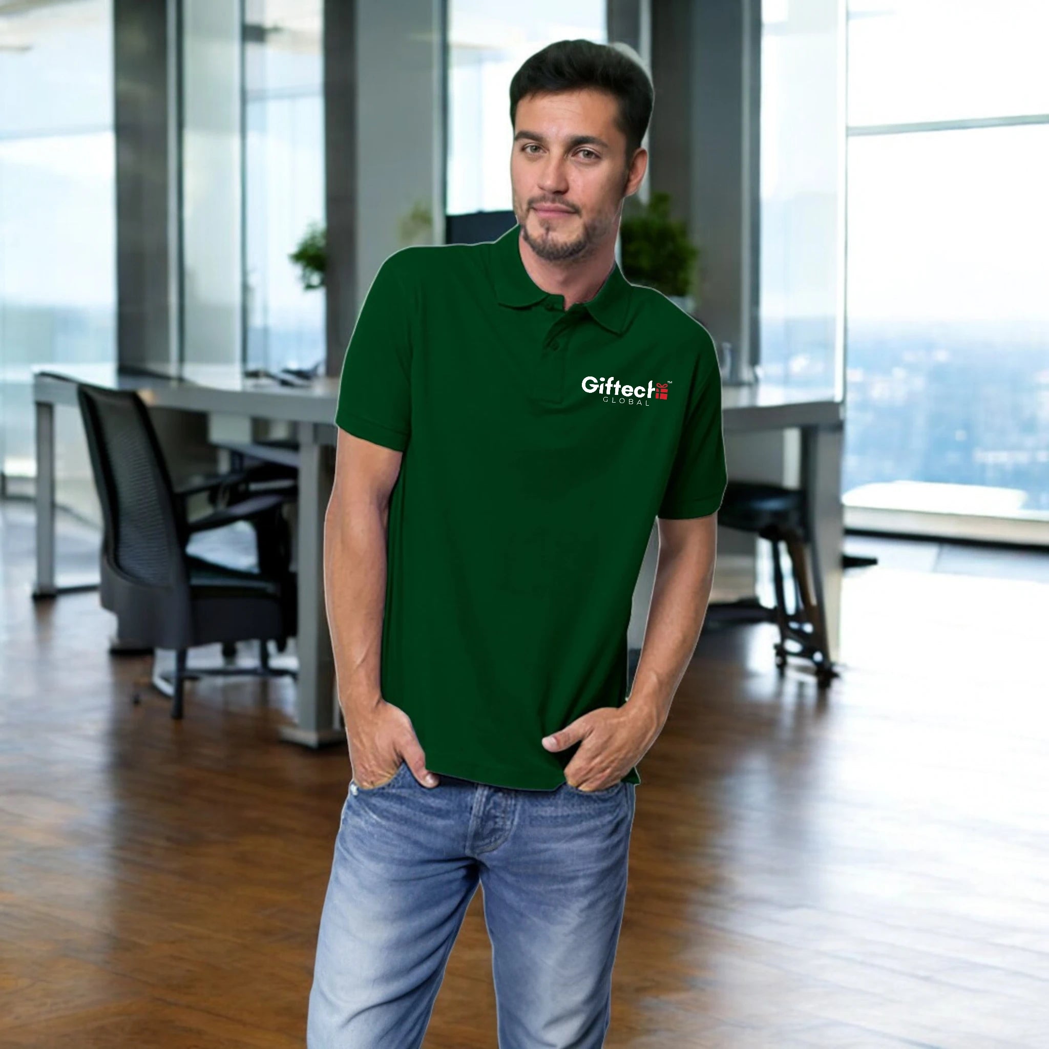 Core Style Polo T-shirt with Embroidered Logo Bottle Green