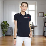 Women's Tipped Elegance Polo T-shirt with Embroidered Logo Navy Blue with White
