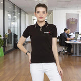 Women's Tipped Elegance Polo T-shirt with Embroidered Logo Black with White