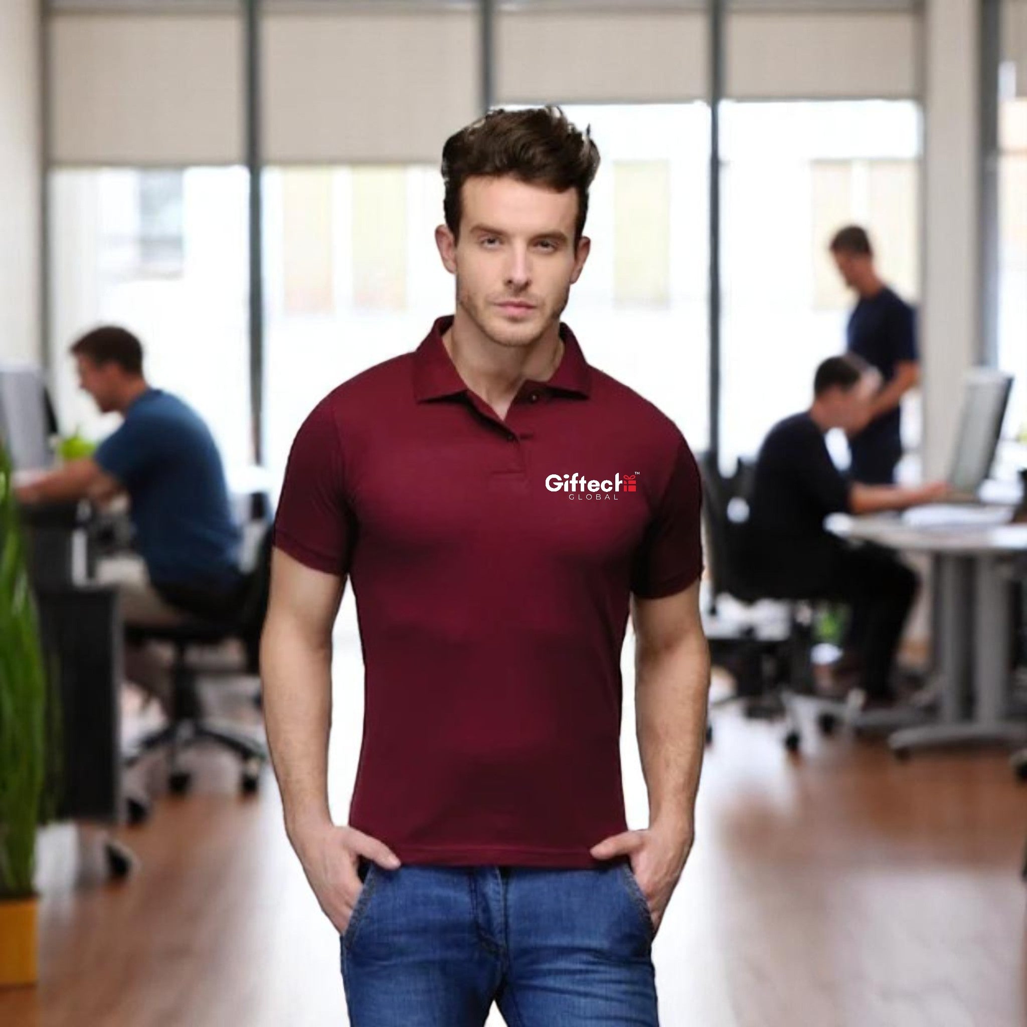 Bold Move Polo T-shirt with Embroidered Logo Maroon