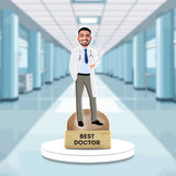 Best Doctor Caricature Gift - Hero Caricature acrylic showpiece featuring a smiling male doctor in a white coat holding a clipboard, ideal for decor.